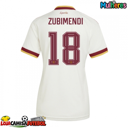 Camisa de Futebol Espanha Martin Zubimendi #18 Equipamento Secundário Mulheres Mundo 2026 Manga Curta